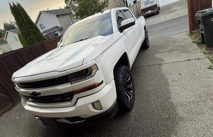 White Chevrolet Silverado after a detail